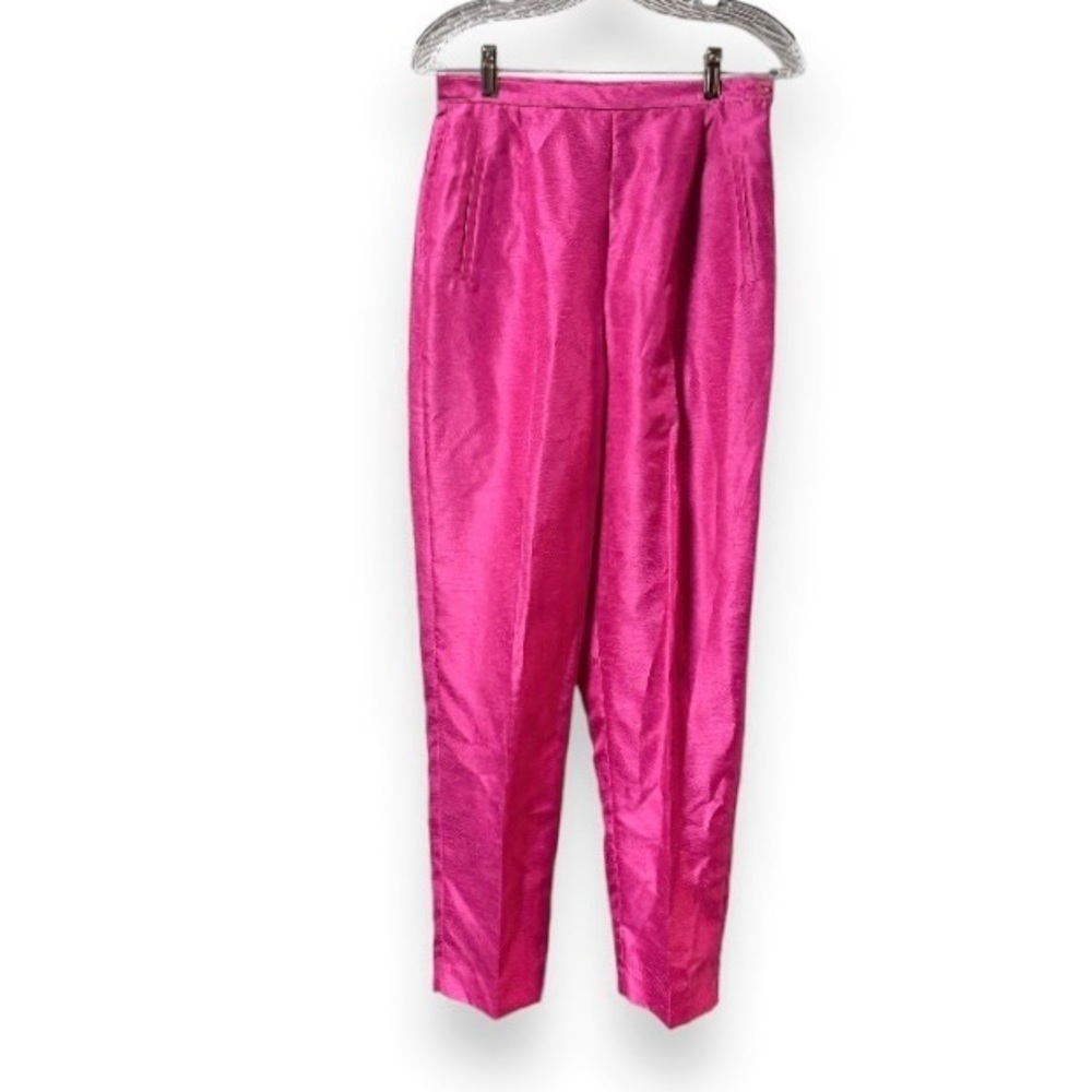 Vintage 80s Hot Pink Pants Textured Tailored Trousers Womens Sz 8 Party Feminine